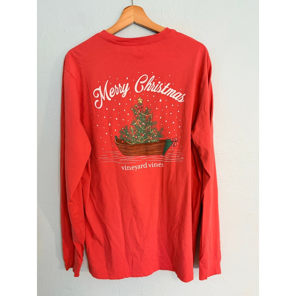 Vineyard Vines Long Sleeve Pocket T-Shirt Red Large Christmas Preppy Holiday